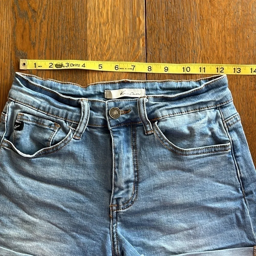 KanCan Jean Shorts size 7 cuffed hem light wash light distress